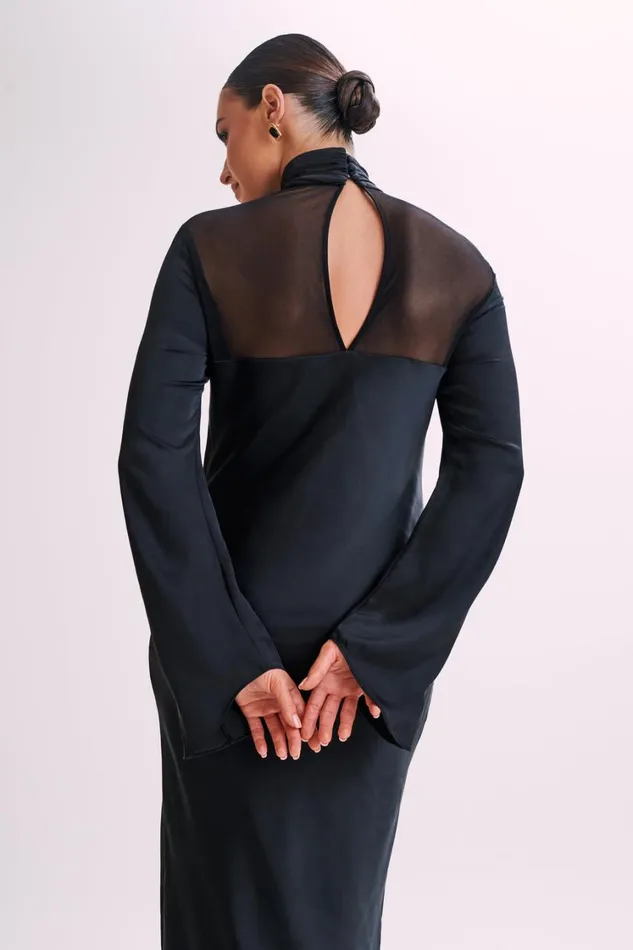 Women Meshki Dresses Patricia High Neck Satin Midi Dress 8211 Black