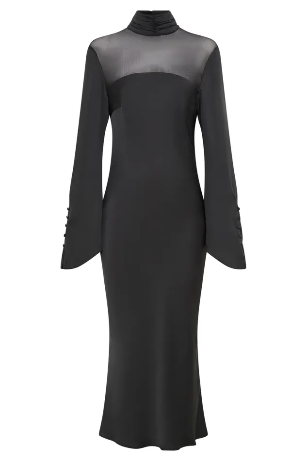 Women Meshki Dresses Patricia High Neck Satin Midi Dress 8211 Black