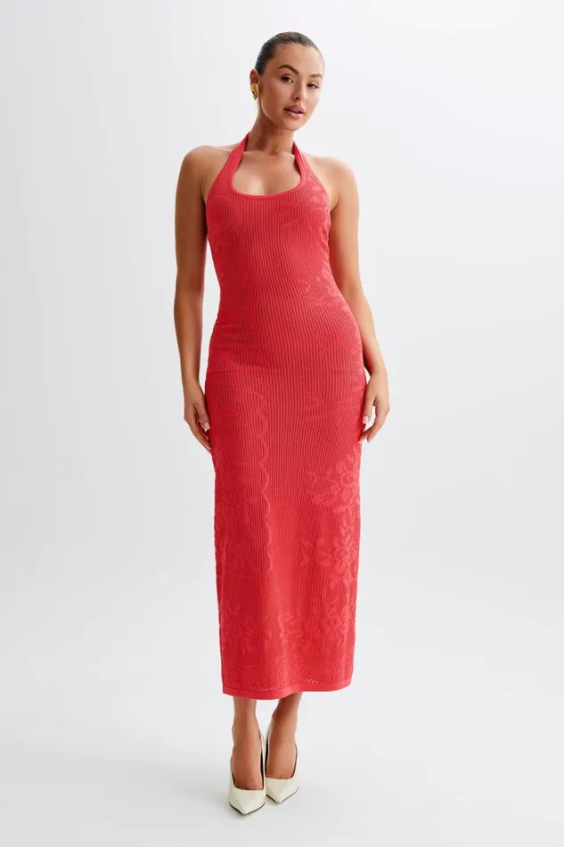 Women Meshki Dresses Patrizia Knit Halter Maxi Dress 8211 Pomegranate