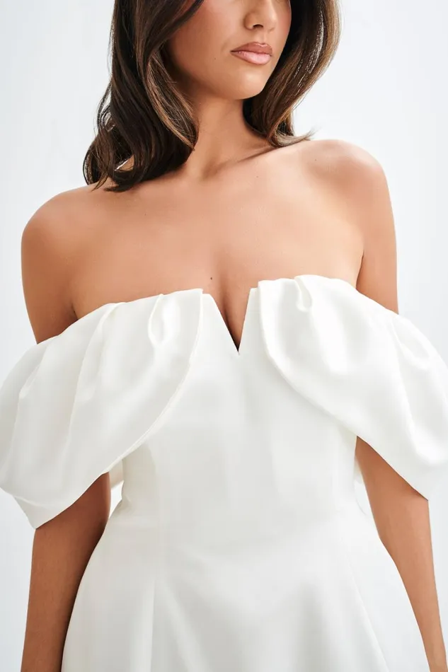 Women Meshki Dresses Portia Off Shoulder Satin Corset Dress 8211 White