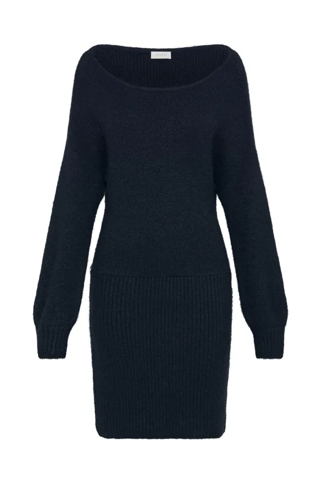 Women Meshki Dresses Rafferty Boat Neck Knit Mini Dress 8211 Navy