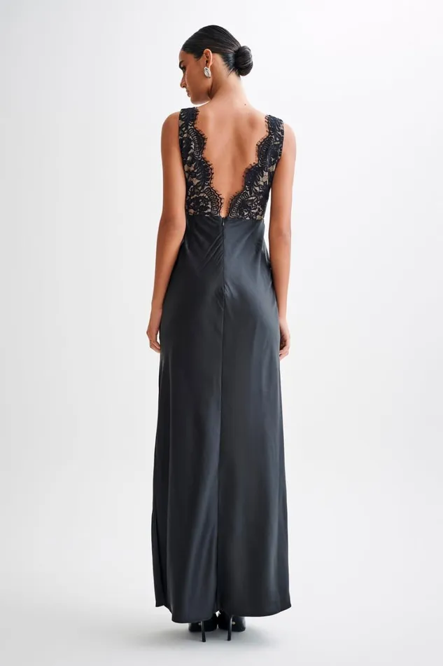 Women Meshki Dresses Ricci Satin And Lace Maxi Dress 8211 Black