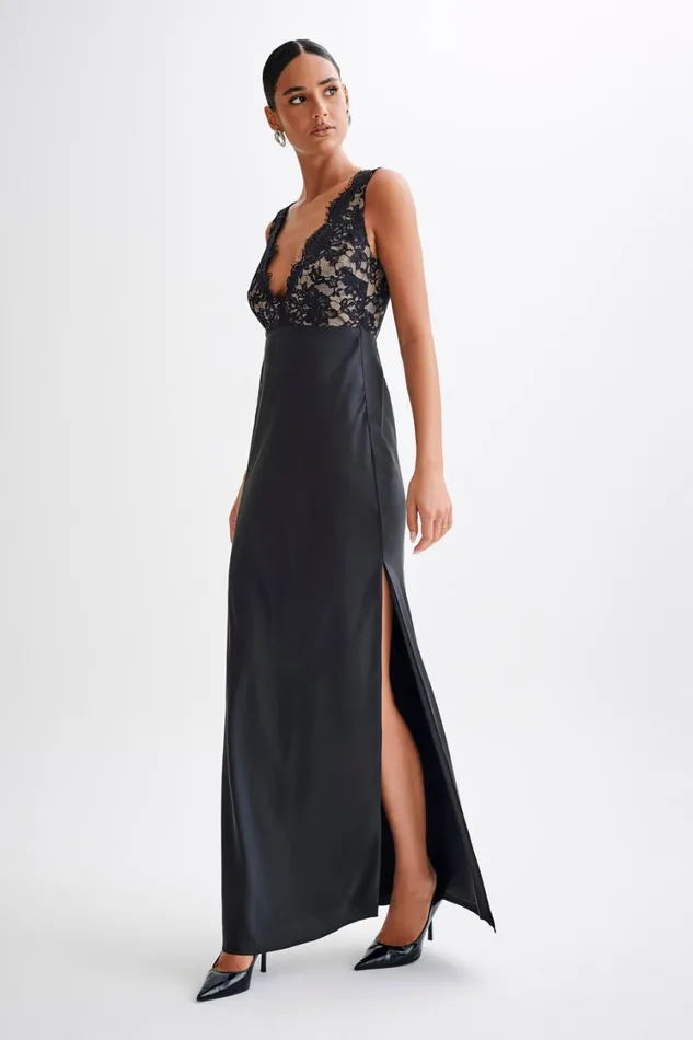 Women Meshki Dresses Ricci Satin And Lace Maxi Dress 8211 Black