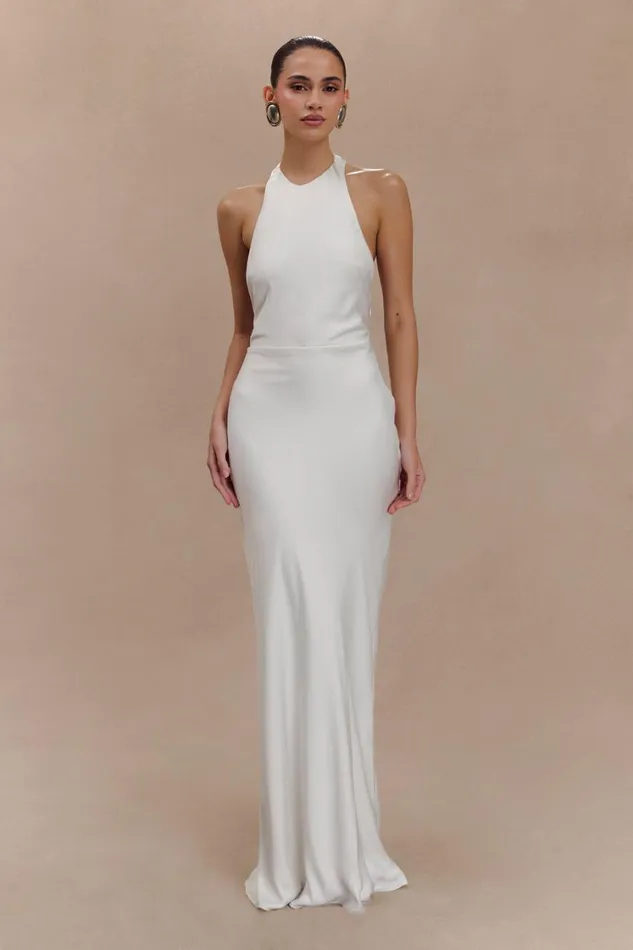 Women Meshki Dresses Rinna Satin Halter Maxi Dress 8211 Ivory