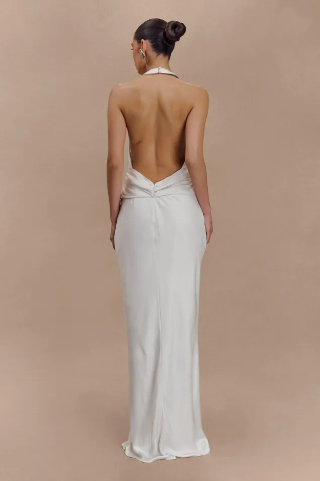 Women Meshki Dresses Rinna Satin Halter Maxi Dress 8211 Ivory