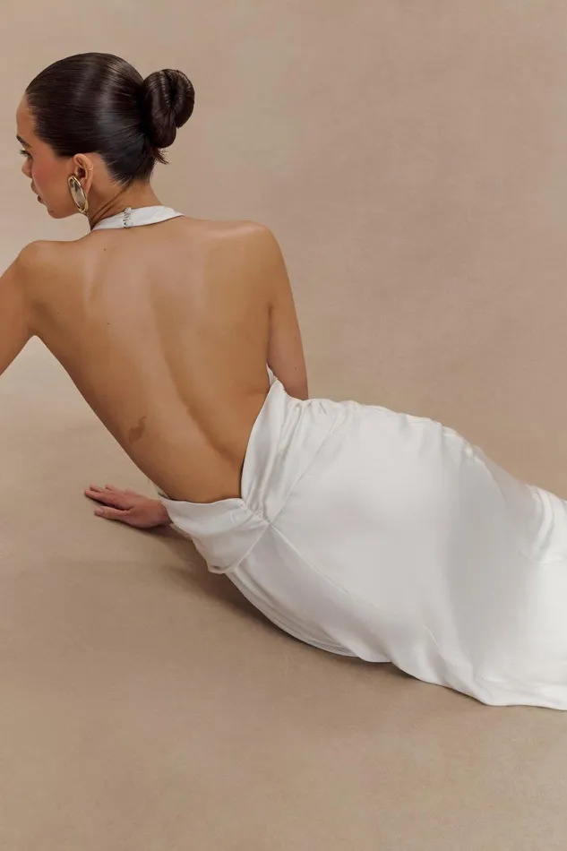 Women Meshki Dresses Rinna Satin Halter Maxi Dress 8211 Ivory