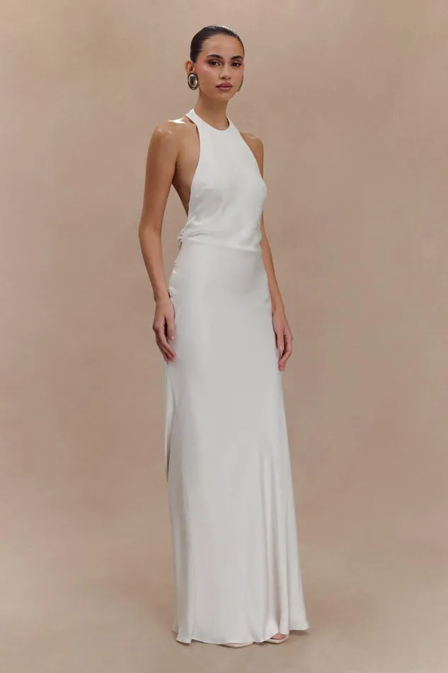 Women Meshki Dresses Rinna Satin Halter Maxi Dress 8211 Ivory