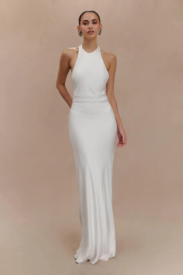Women Meshki Dresses Rinna Satin Halter Maxi Dress 8211 Ivory
