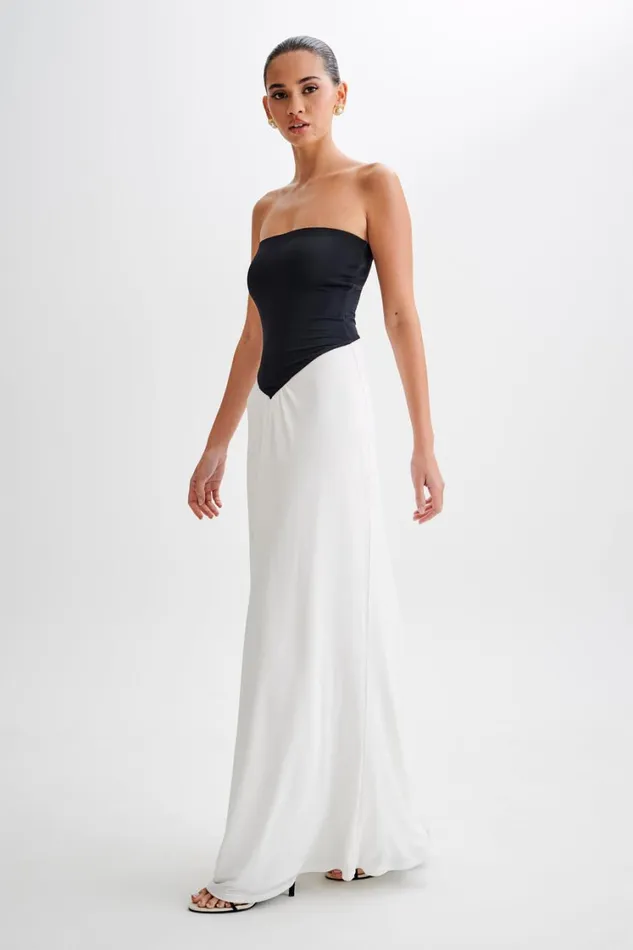 Women Meshki Dresses Ruby Strapless Slinky Maxi Dress 8211 BlackWhite