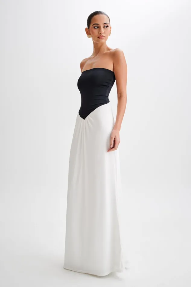 Women Meshki Dresses Ruby Strapless Slinky Maxi Dress 8211 BlackWhite