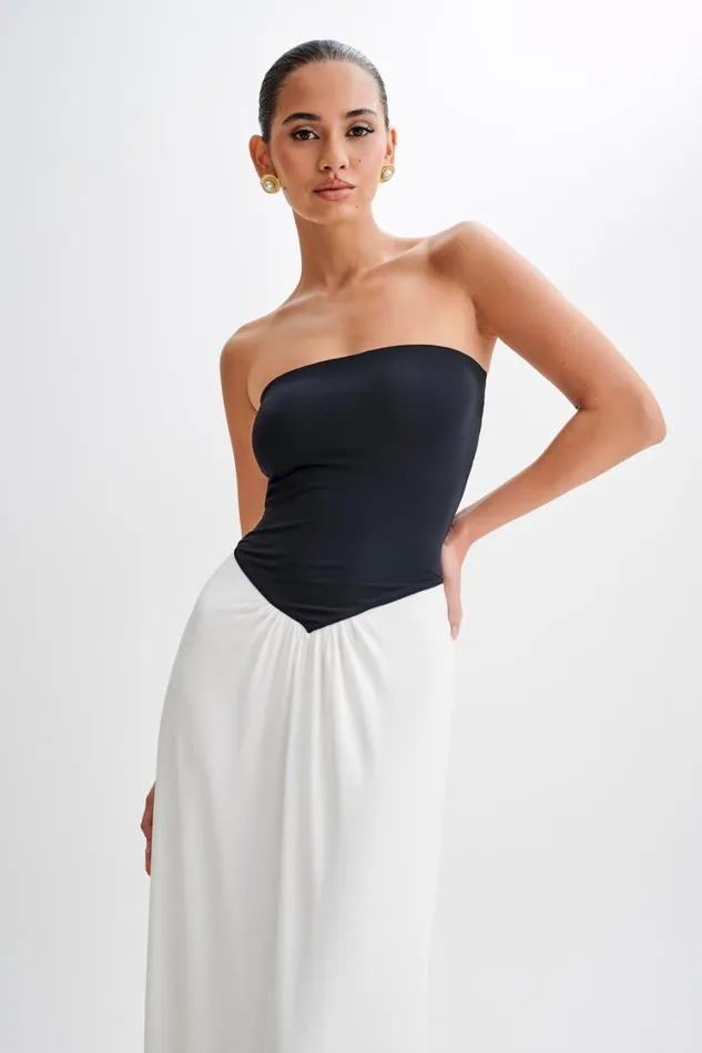Women Meshki Dresses Ruby Strapless Slinky Maxi Dress 8211 BlackWhite