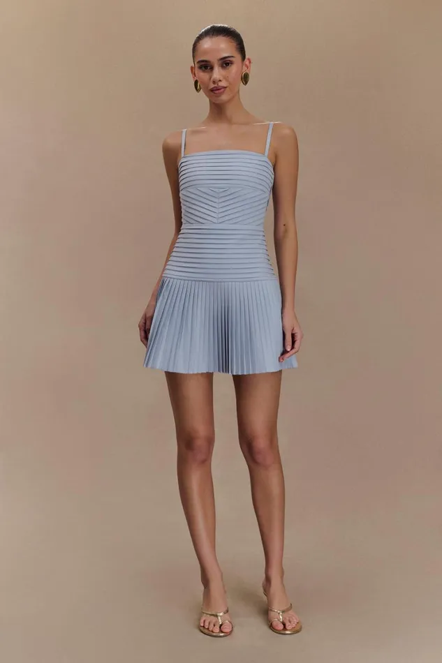 Women Meshki Dresses Rylee Multi Pleat Mini Dress 8211 Ice Blue