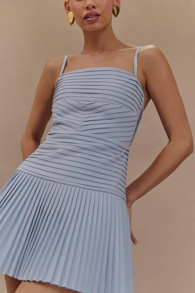 Women Meshki Dresses Rylee Multi Pleat Mini Dress 8211 Ice Blue