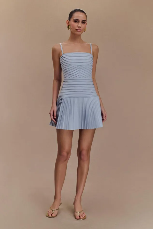 Women Meshki Dresses Rylee Multi Pleat Mini Dress 8211 Ice Blue