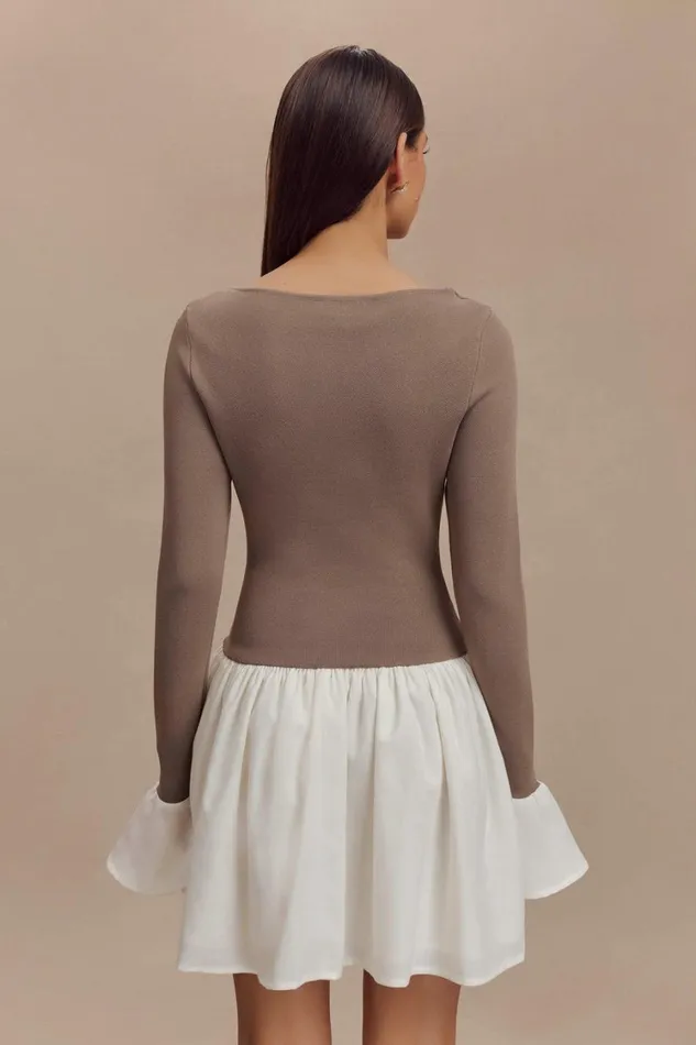 Women Meshki Dresses Sansa Knit And Linen Mini Dress 8211 Smoke and Ivory