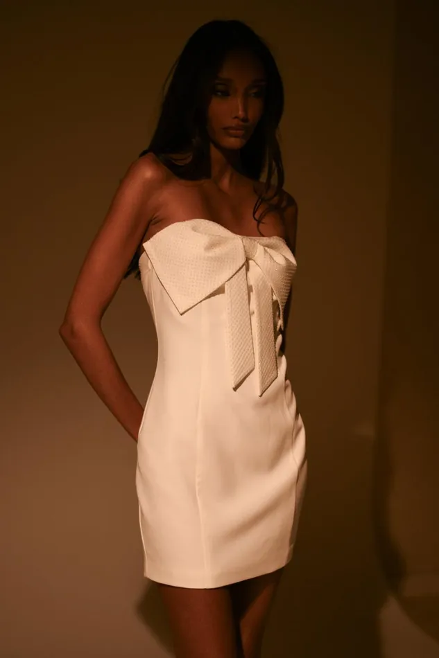 Women Meshki Dresses Saoirse Strapless Mini Dress With Diamante Bow 8211 White