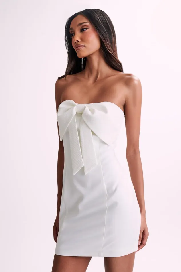 Women Meshki Dresses Saoirse Strapless Mini Dress With Diamante Bow 8211 White
