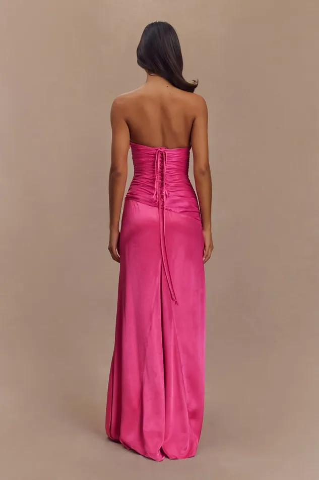 Women Meshki Dresses Serena Strapless Taffeta Maxi Dress 8211 Crimson Pink