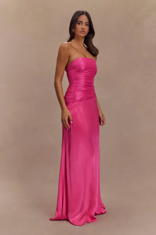 Women Meshki Dresses Serena Strapless Taffeta Maxi Dress 8211 Crimson Pink