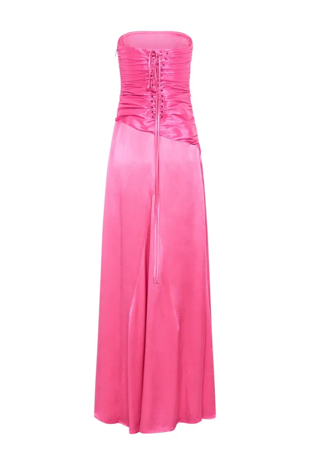 Women Meshki Dresses Serena Strapless Taffeta Maxi Dress 8211 Crimson Pink