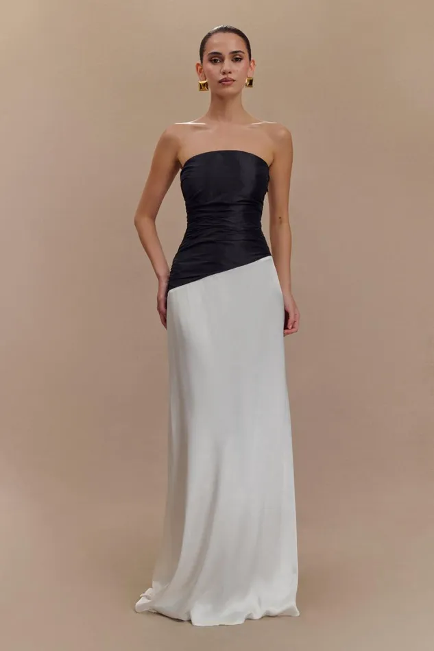 Women Meshki Dresses Serena Strapless Taffeta Maxi Dress 8211 WhiteBlack
