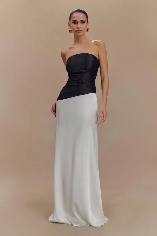Women Meshki Dresses Serena Strapless Taffeta Maxi Dress 8211 WhiteBlack
