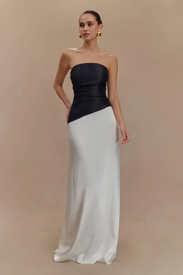 Women Meshki Dresses Serena Strapless Taffeta Maxi Dress 8211 WhiteBlack