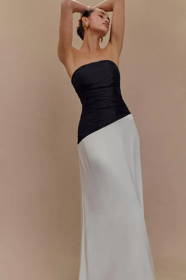 Women Meshki Dresses Serena Strapless Taffeta Maxi Dress 8211 WhiteBlack