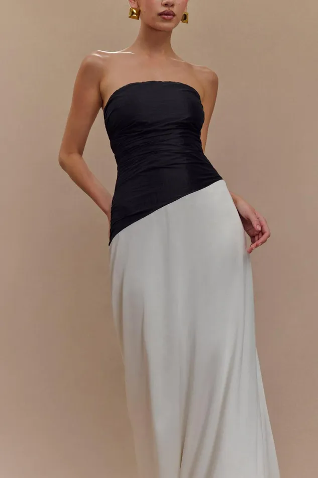 Women Meshki Dresses Serena Strapless Taffeta Maxi Dress 8211 WhiteBlack