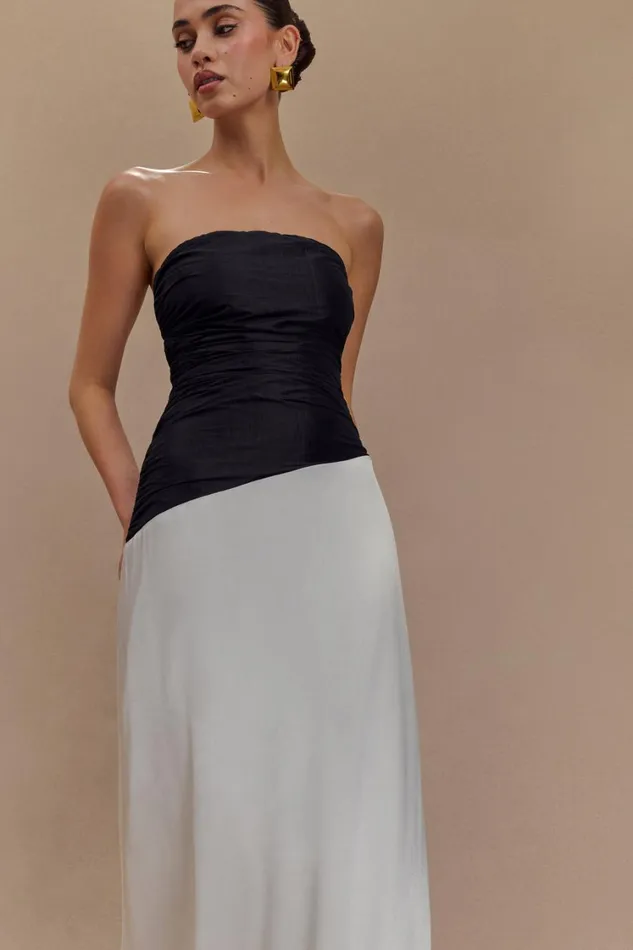 Women Meshki Dresses Serena Strapless Taffeta Maxi Dress 8211 WhiteBlack