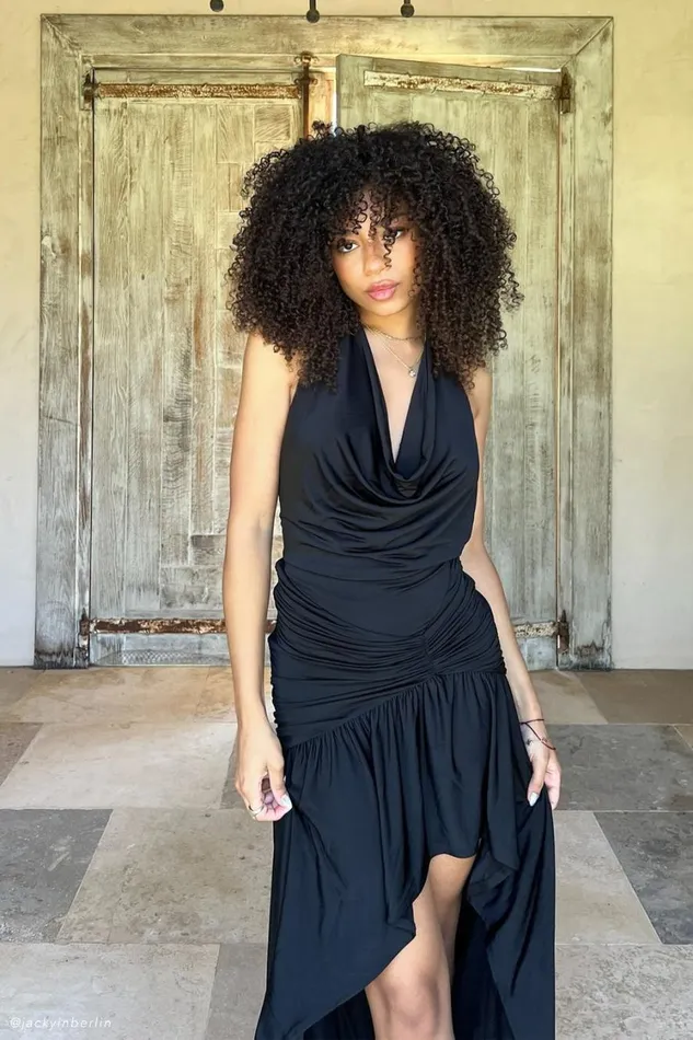 Women Meshki Dresses Serenity Ruched Slinky Maxi Dress 8211 Black