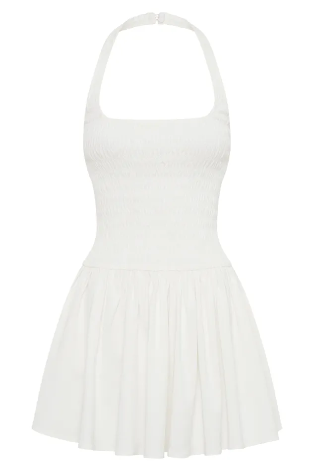 Women Meshki Dresses Shelley Cotton Shirred Halter Mini Dress 8211 White