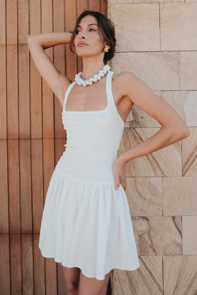 Women Meshki Dresses Shelley Cotton Shirred Halter Mini Dress 8211 White