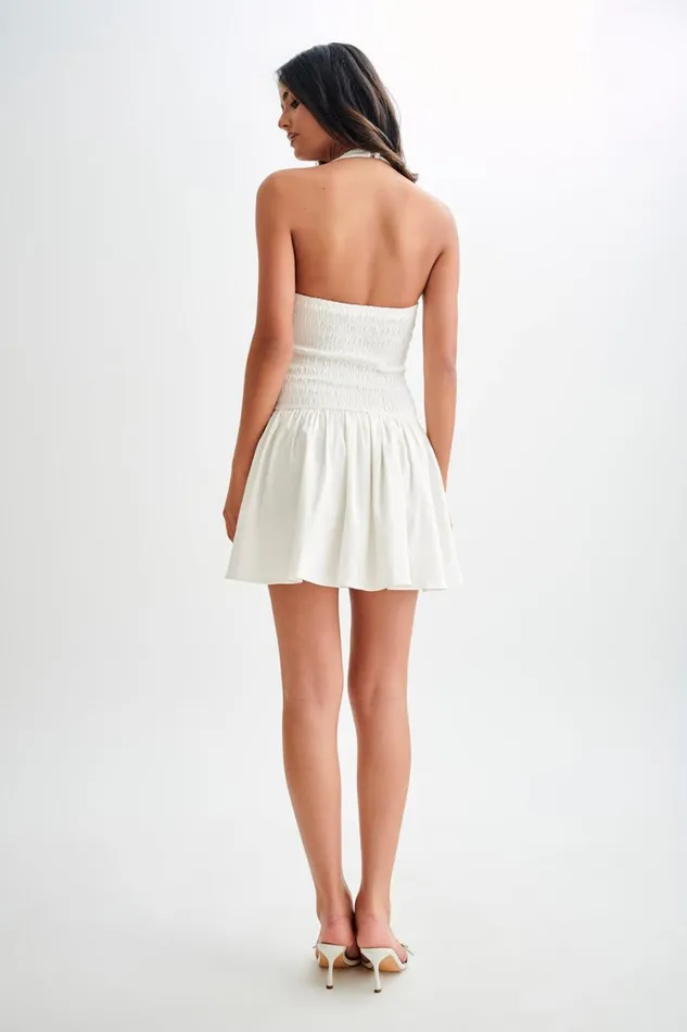 Women Meshki Dresses Shelley Cotton Shirred Halter Mini Dress 8211 White