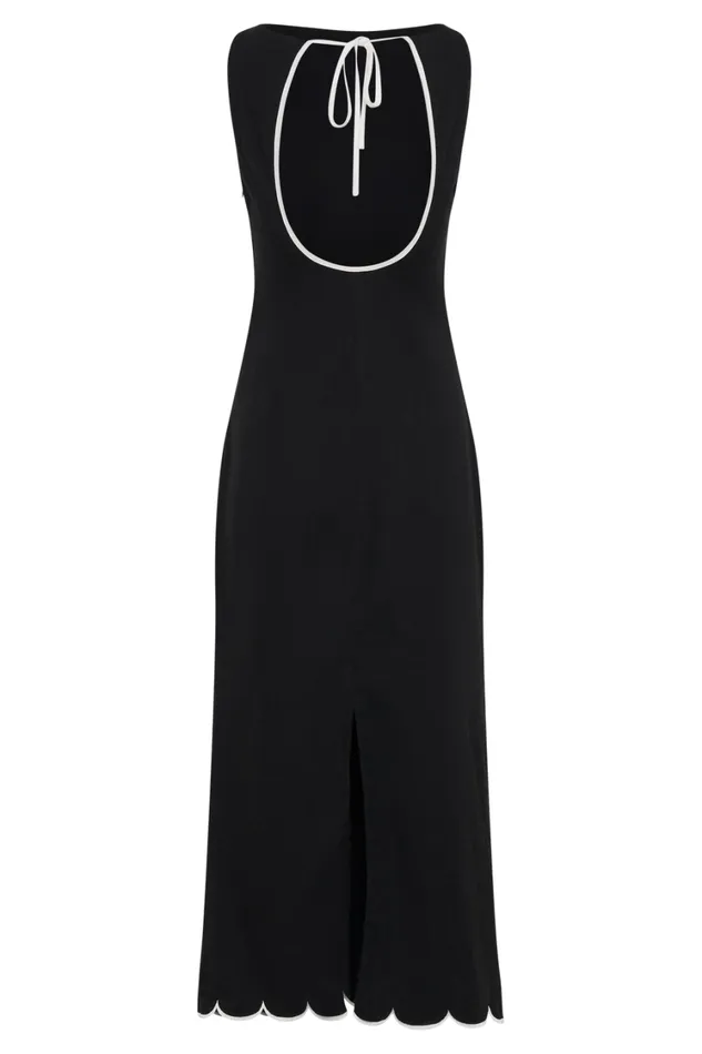 Women Meshki Dresses Sofiane Scalloped Linen Midi Dress 8211 Black