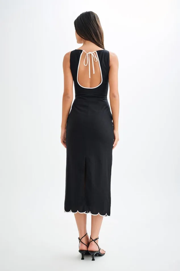 Women Meshki Dresses Sofiane Scalloped Linen Midi Dress 8211 Black