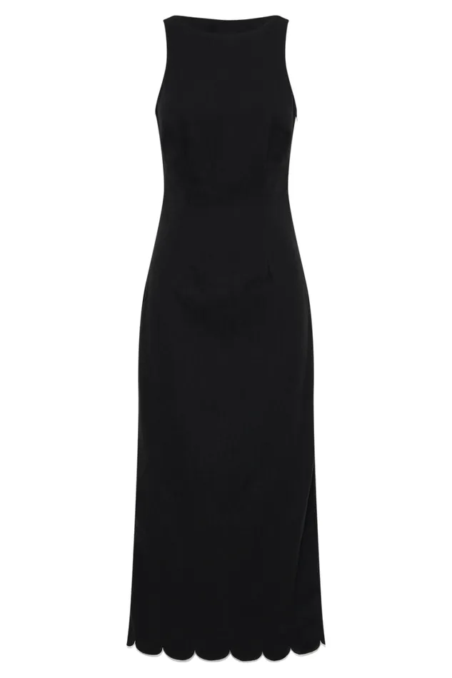 Women Meshki Dresses Sofiane Scalloped Linen Midi Dress 8211 Black