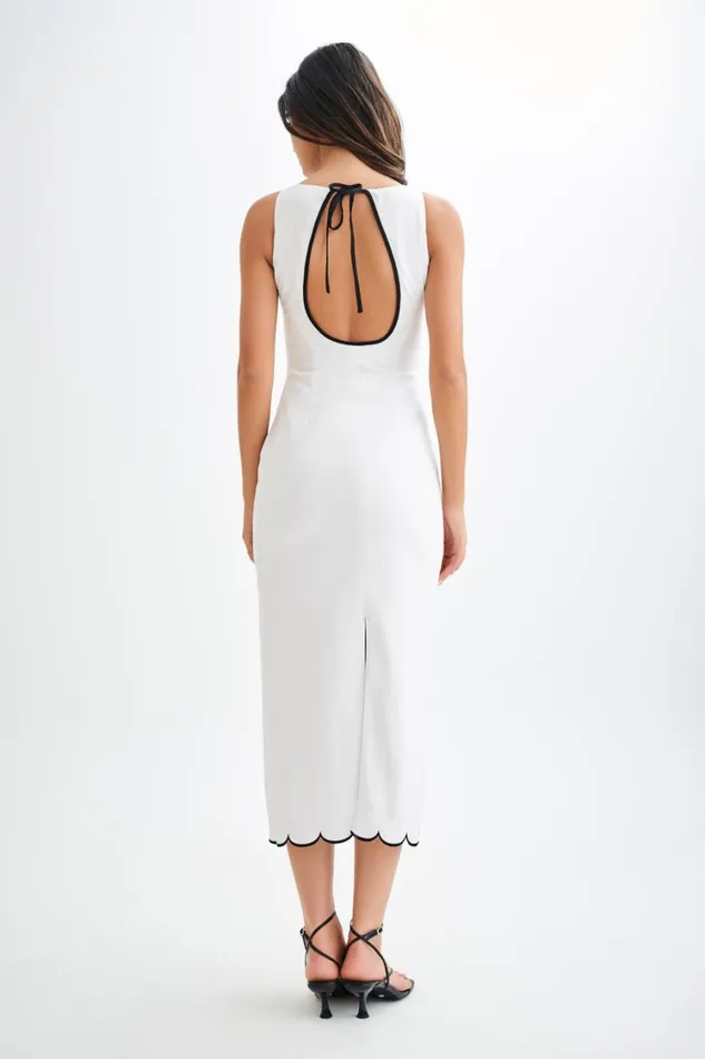 Women Meshki Dresses Sofiane Scalloped Linen Midi Dress 8211 Ivory