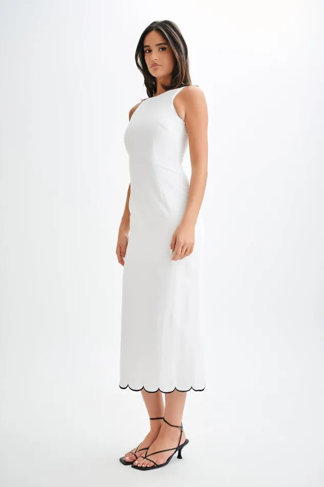 Women Meshki Dresses Sofiane Scalloped Linen Midi Dress 8211 Ivory