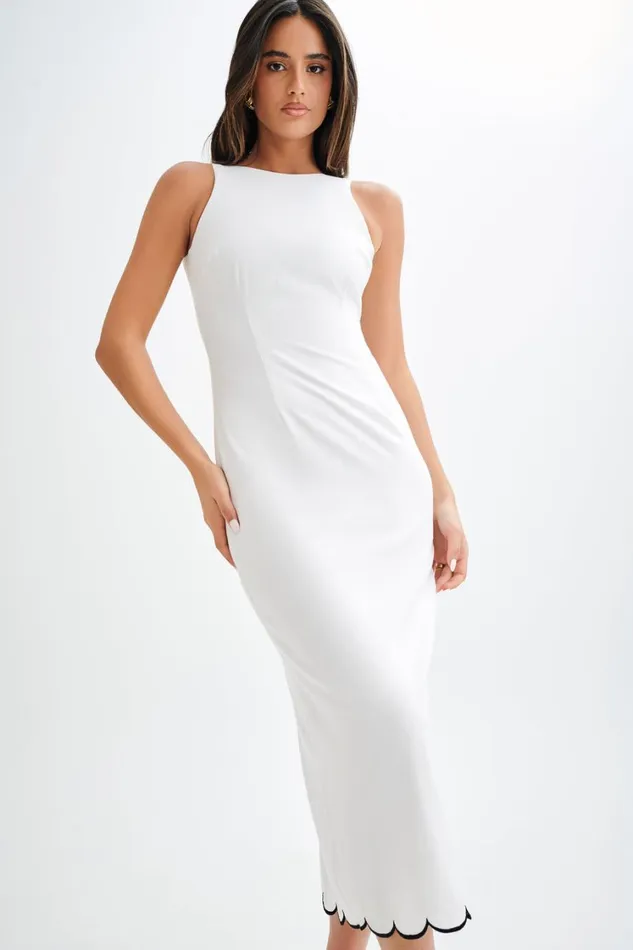Women Meshki Dresses Sofiane Scalloped Linen Midi Dress 8211 Ivory