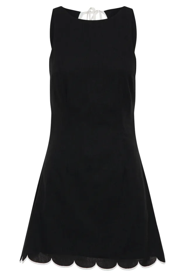 Women Meshki Dresses Sofiane Scalloped Linen Mini Dress 8211 Black