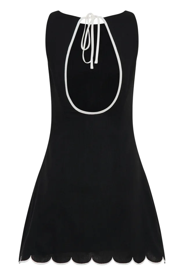 Women Meshki Dresses Sofiane Scalloped Linen Mini Dress 8211 Black