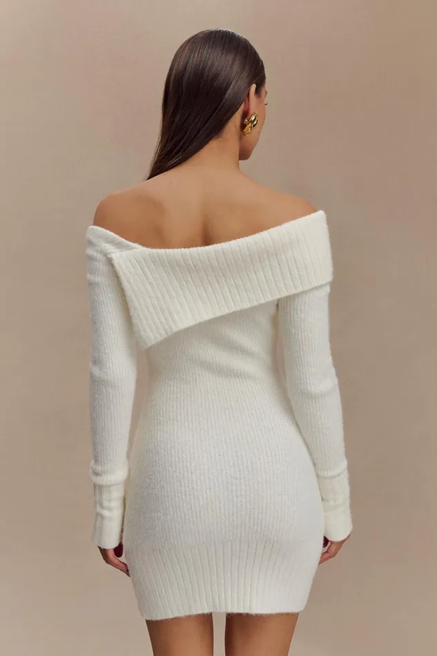 Women Meshki Dresses Stephanie Asymmetric Knit Mini Dress 8211 Ivory