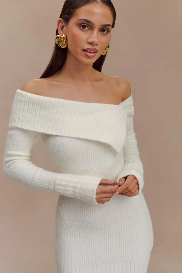 Women Meshki Dresses Stephanie Asymmetric Knit Mini Dress 8211 Ivory
