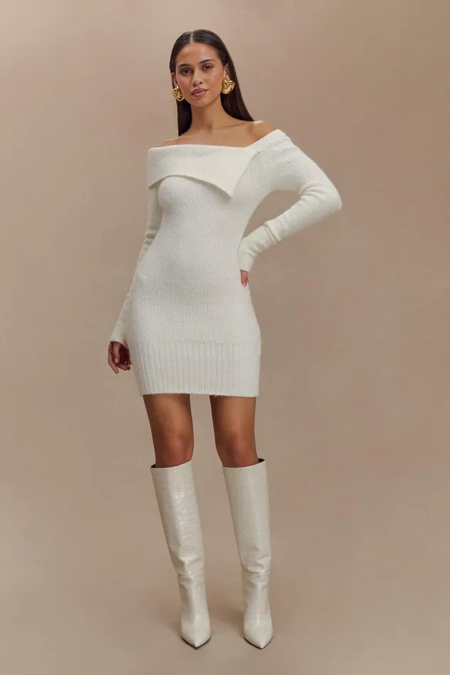 Women Meshki Dresses Stephanie Asymmetric Knit Mini Dress 8211 Ivory