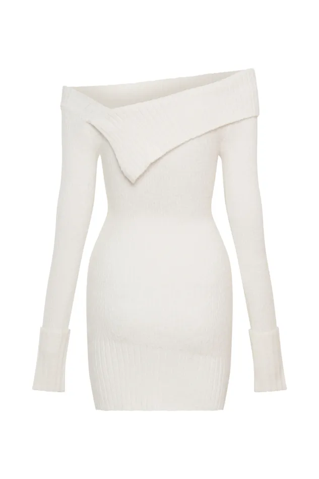 Women Meshki Dresses Stephanie Asymmetric Knit Mini Dress 8211 Ivory