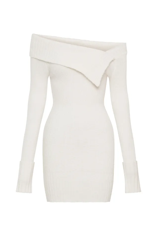 Women Meshki Dresses Stephanie Asymmetric Knit Mini Dress 8211 Ivory