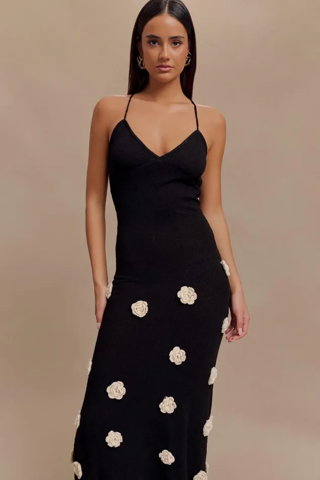 Women Meshki Dresses Suki Knit Maxi Dress With Flowers 8211 BlackWhite