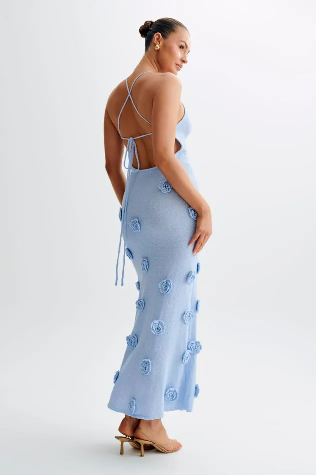 Women Meshki Dresses Suki Knit Maxi Dress With Flowers 8211 Light Blue