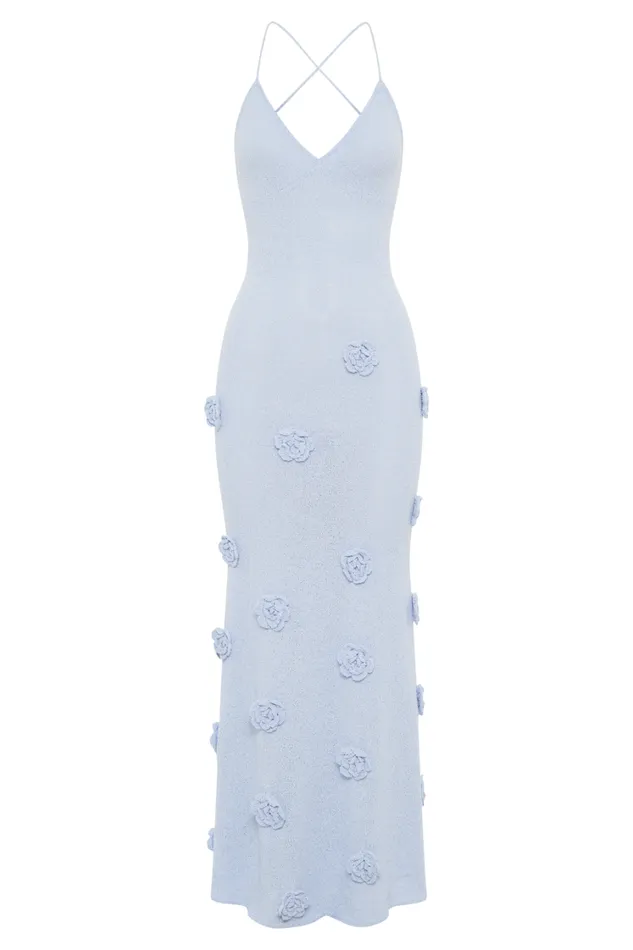 Women Meshki Dresses Suki Knit Maxi Dress With Flowers 8211 Light Blue